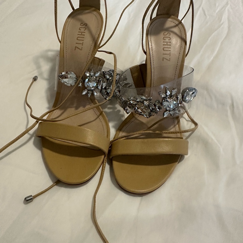 SCHUTZ Tan Heels with Elegant Embellishments